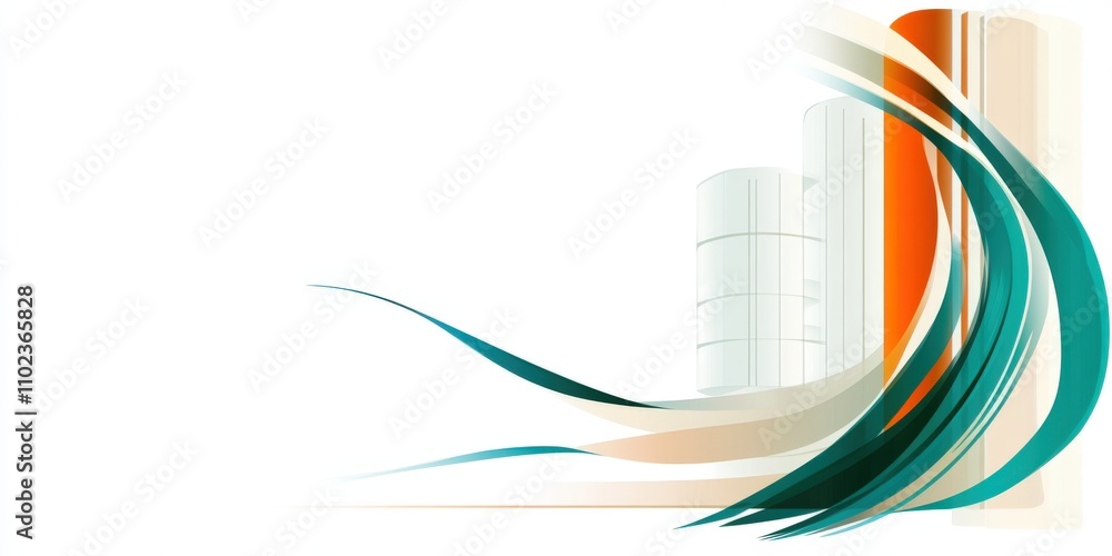 Poster abstract design with curved waves and vertical structures on white background