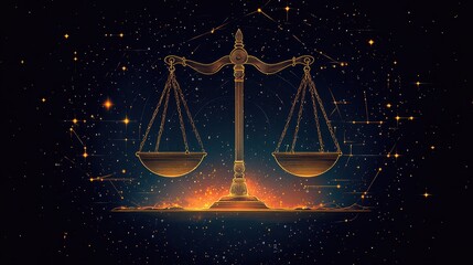 illustration of a scale with a night sky landscape