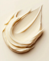 Swatch of white beige cream texture, cosmetics for face and body on a isolated beige background. Drop smear