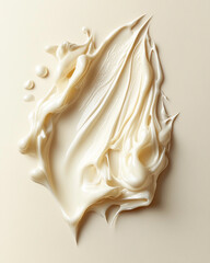 Swatch of white beige cream texture, cosmetics for face and body on a isolated beige background. Drop smear