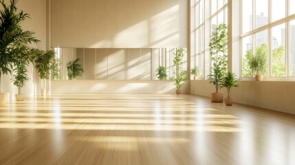 Obraz premium A minimalist zen dance studio with smooth wooden floors