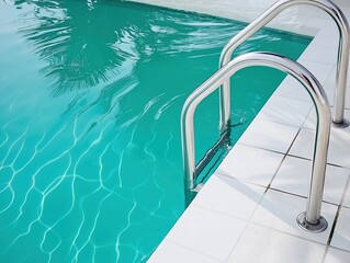 Poolside relaxation scene modern home backyard sunny day tranquility