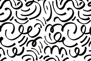 Fototapeta premium A seamless pattern drawn pencil lines and squiggles set. Vector smears and swirls. Doodle style sketchy lines. Horizontal wavy strokes collection. 