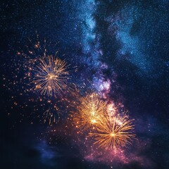 Fireworks Against Milky Way Background