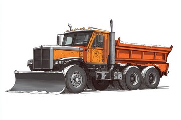 Fototapeta premium Heavy-duty truck equipped for snow removal works on a winter day in a snowy landscape