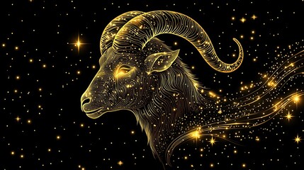 illustration of a ram depicting the Aries zodiac sign among stars in the sky