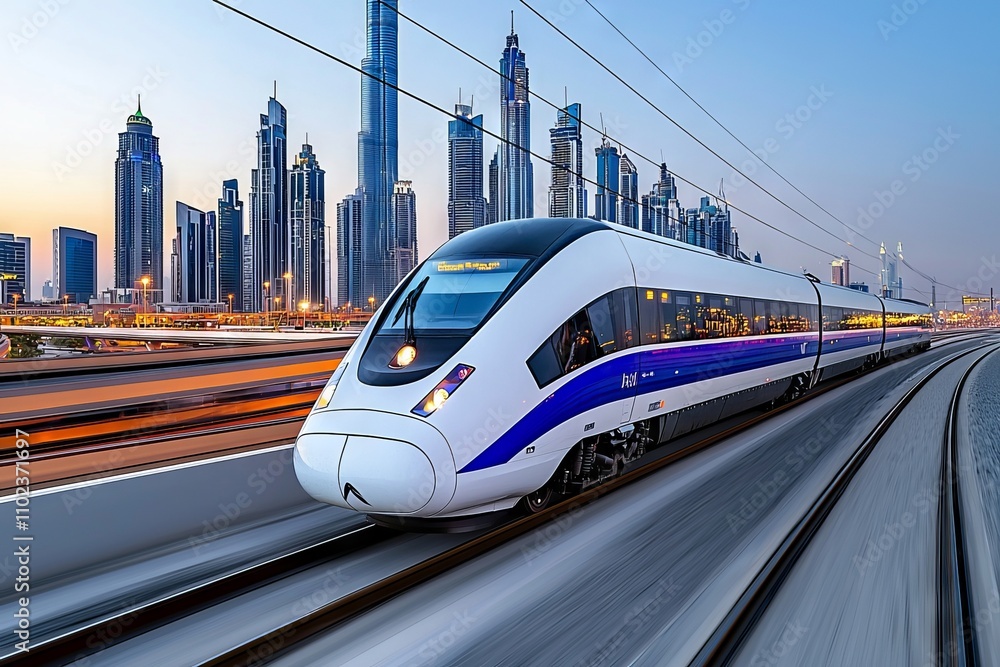 Poster a hyperloop train in dubai. image generated using stock technology.