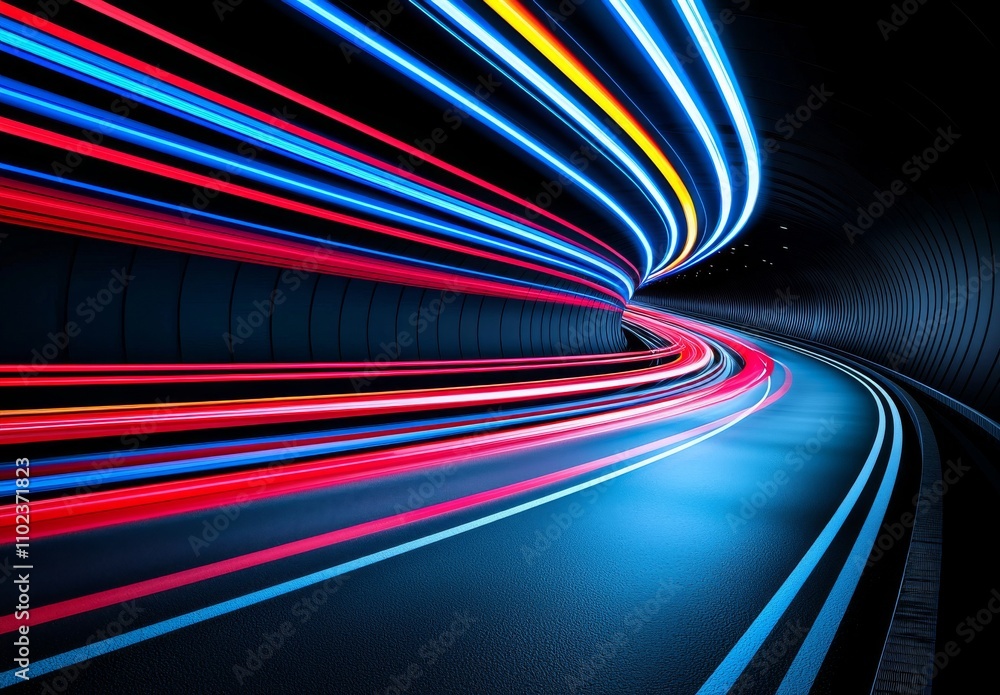 Poster an abstract representation of fast technology with motion blur on a digital screen. stock photo.