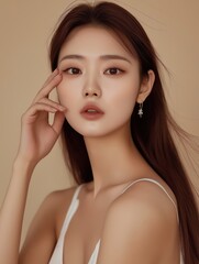 Elegant portrait of a young woman studio soft lighting beauty