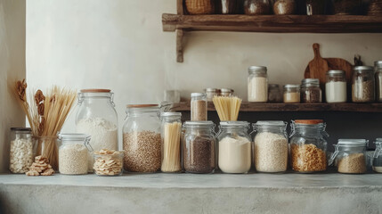 Fototapeta premium Pantry Perfection: A Rustic Symphony of Clean Eating Essentials