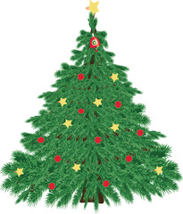 Christmas tree isolated on white. Cartoon pine tree design for Christmas