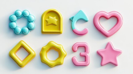 Colorful plastic shapes in various designs suitable for children�s learning and play.