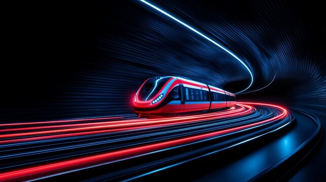 A detailed view of the magnetic levitation mechanism on a hyperloop capsule as it smoothly travels through a tunnel.