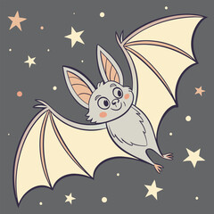Cute Cartoon Bat - EPS Vector Illustration - Halloween, Kids.