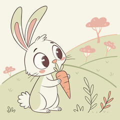 Cute Bunny Rabbit with Carrot - Pastel EPS Vector Illustration for Kids.