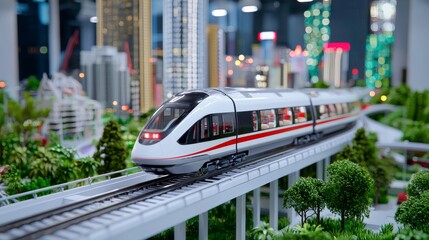 An advanced transit system utilizing magnetic levitation trains, state-of-the-art architecture, and high-tech infrastructure, demonstrating the advancement of urban mobility.