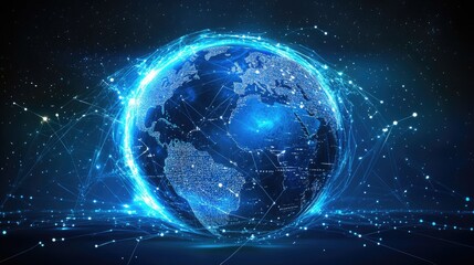 A glowing, digital representation of Earth surrounded by interconnected data streams.