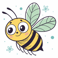Cute Cartoon Bee Vector Illustration - EPS, Kids, Pastel Colors.