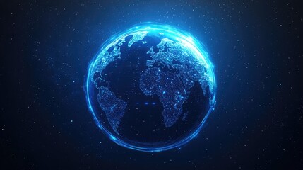 Obraz premium A glowing blue representation of Earth in space, showcasing a network of lights across continents.