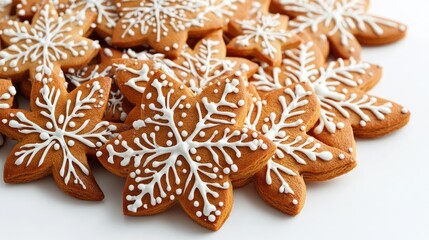 Fototapeta premium A delightful array of beautifully decorated gingerbread snowflake cookies, perfect for the holiday season.