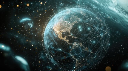A stunning view of Earth with glowing connections, showcasing the interconnectedness of our planet.