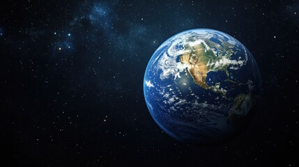 A stunning view of Earth from space, showcasing North America amidst a starry backdrop.