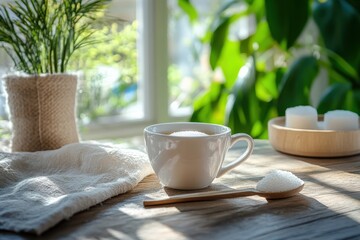 Tasse Tee. Closeup of Aromatic Tea Cup with Brown Sugar, Rich Antioxidant Aroma