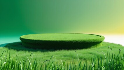 Round grassy platform with serene gradient backdrop