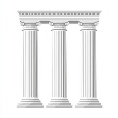 Three Pillars. Bank Building with Three White Pillars, Flat Icon of Architectural Design