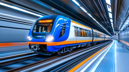 A state-of-the-art hyperloop tunnel with a fast-moving pod traveling within it.