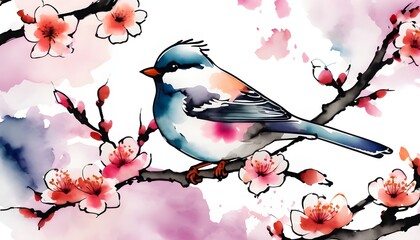 Fototapeta premium Bird on a cherry tree branch