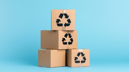 Obraz premium Sustainable logistics center featuring recycled packaging, depicted in a flat design illustration.