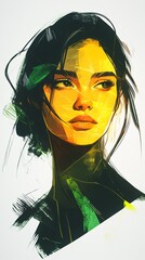 Naklejka premium Vibrant Portrait Featuring a Young Woman With Expressive Features and Bold Colors in an Abstract Style