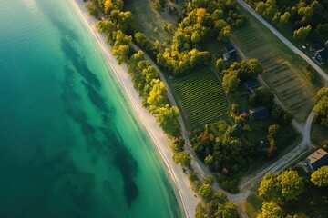 Traverse City Michigan. Aerial View of Summer at Lake Michigan Wine Country