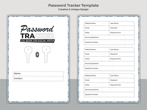 Password Tracker Log Book Design Template Reminder Journal Kdp Interior And social media account