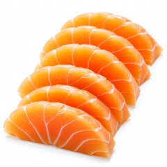 a pile of raw salmon on a white background.
