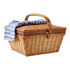 Wicker picnic basket with fabric lining.