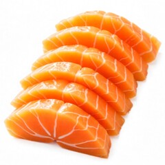 a pile of raw salmon on a white background.