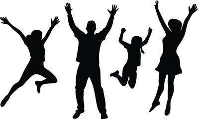 silhouettes of family person and people dancing vector illustrations 