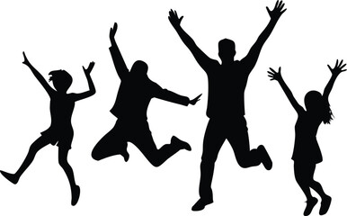silhouettes of family person and people dancing vector illustrations 