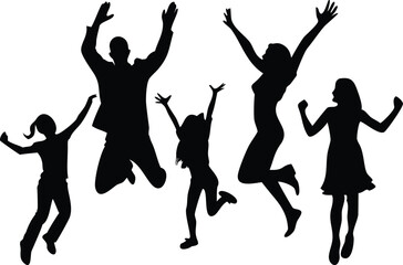 silhouettes of family person and people dancing vector illustrations 