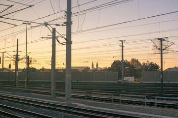 Fototapeta premium Railway train tracks train station