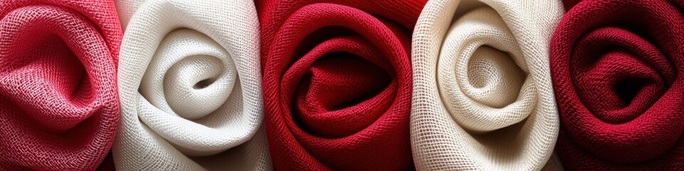 Elegant Fabric Roses in Warm Shades of Red and White Textiles