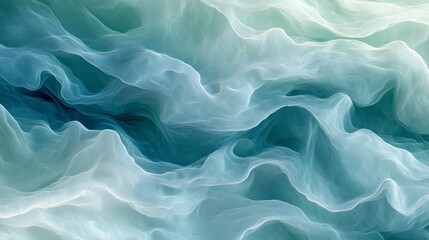Obraz premium An abstract background featuring gentle wave patterns in soft shades of teal and white, creating a fluid and ethereal appearance