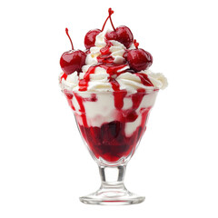 Delicious sundae with cherries and cream. transparent background