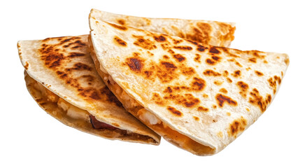 Delicious cheesy quesadillas on a plate. transparent background