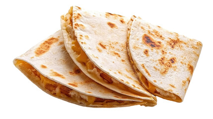 Delicious cheesy quesadillas stacked neatly. transparent background