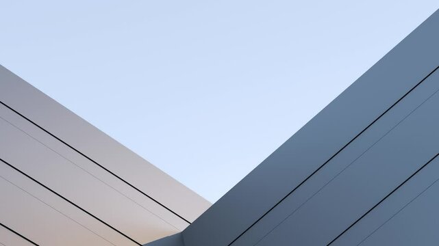 Concrete, block wall with sunset beam and sky. Architectural design, minimalism structure. Modern abstract high-rise building,animation.3D render