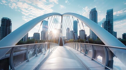 Obraz premium A modern bridge with a city skyline showcasing advanced architectural design