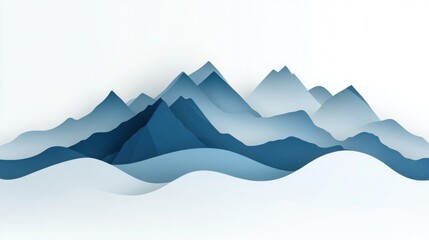 Serene landscape of paper-cut mountains. Shades of blue and white create a calming, minimalist scene. Perfect for backgrounds or design elements.